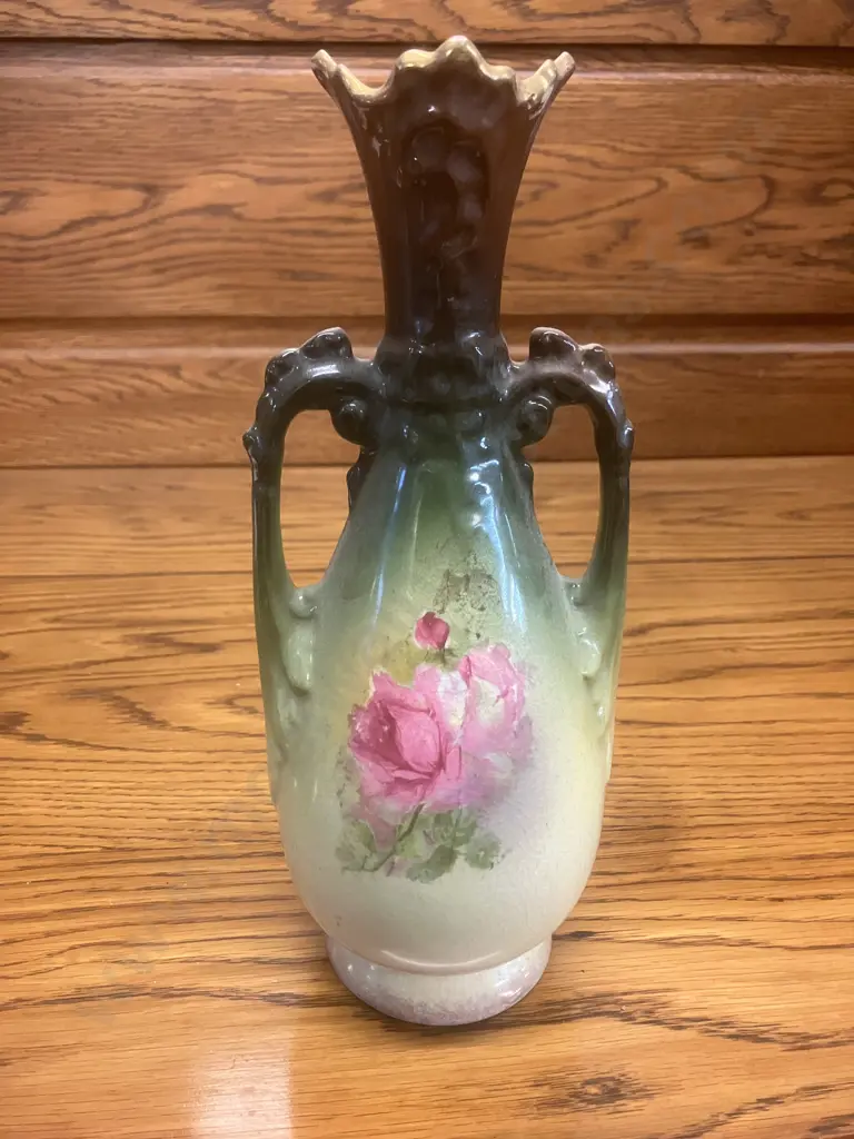 Antique Art Nouveau Hand Painted Floral Vase. 28cm Image 1++