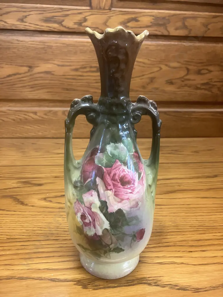Antique Art Nouveau Hand Painted Floral Vase. 28cm Image 1++
