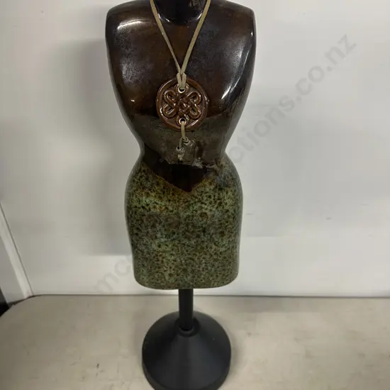 Decorative Glossy Brown & Speckled Green Ceramic Torso Sculpture H55cm.