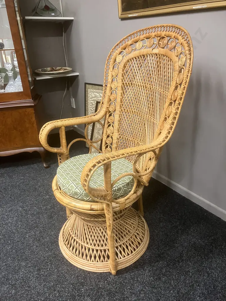 Vintage Wicker & Cane Peacock Chair Image 1++