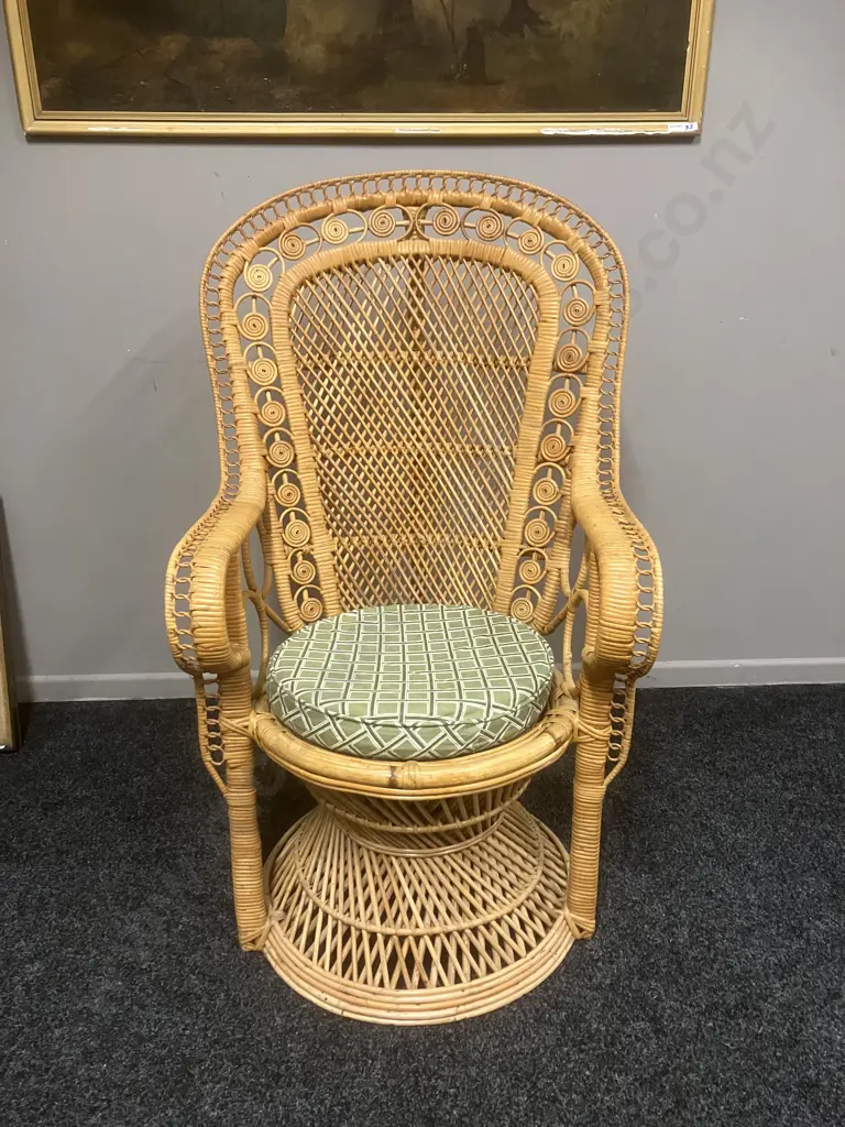Vintage Wicker & Cane Peacock Chair Image 1++
