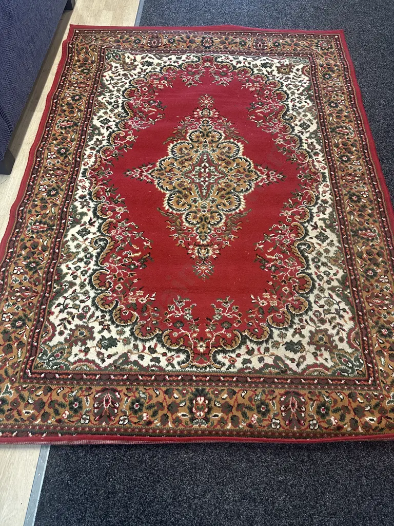 Vintage Floor Rug Red/Green/Cream Tones 225x161cm. Image 1++