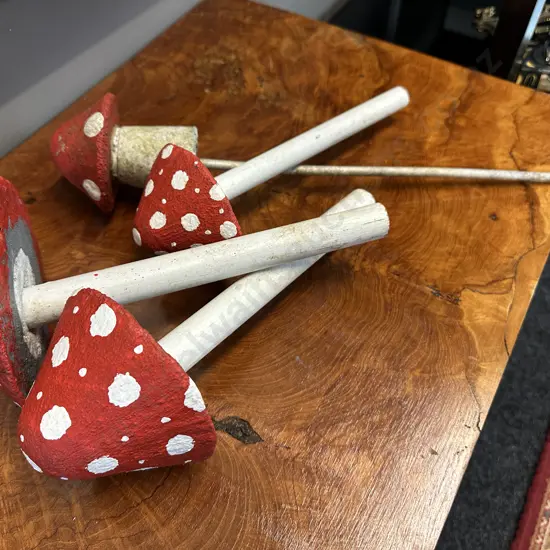 Vintage Toadstools Garden Ornaments Red & White x4