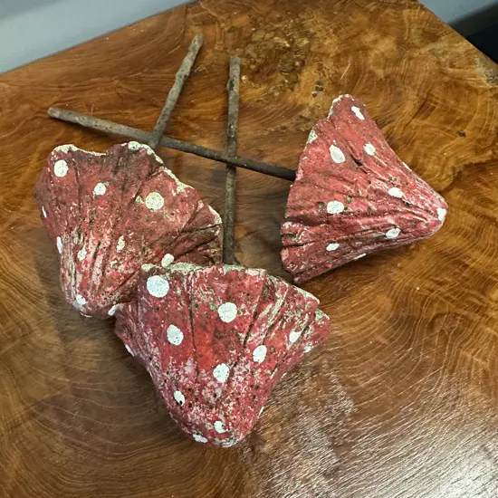 Vintage Toadstools Garden Ornaments Red & White x3