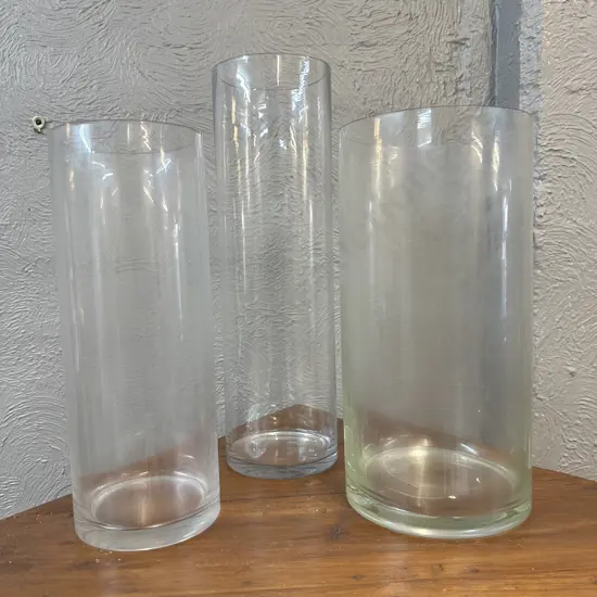 Assorted Tall Cylinder Vases x3 Size 39 to50cm.