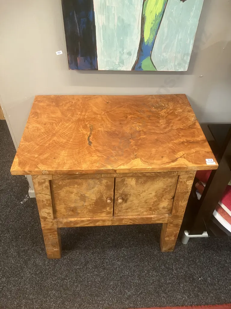 Burr Walnut 2 Door Accent Cabinet - Solid Burr Top. H77 W71 D48cm Image 1++