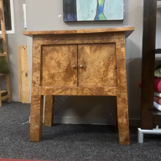 Burr Walnut 2 Door Accent Cabinet - Solid Burr Top. H77 W71 D48cm
