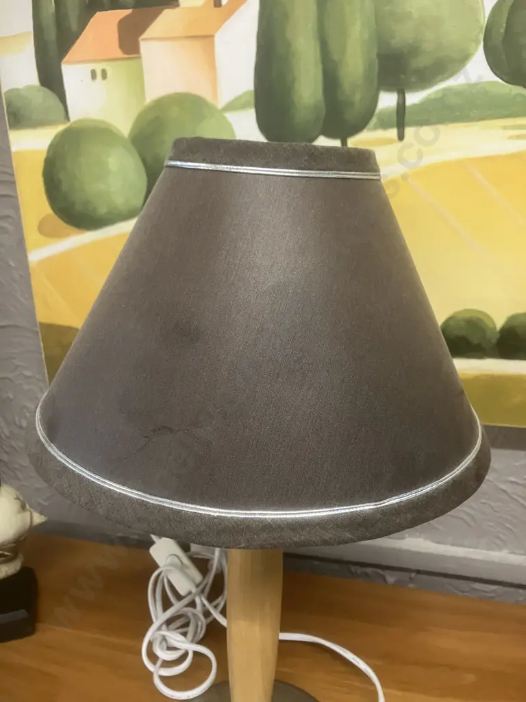Wood & Brushed Chrome Table Lamp With Brown Shade. H46cm Image 1++