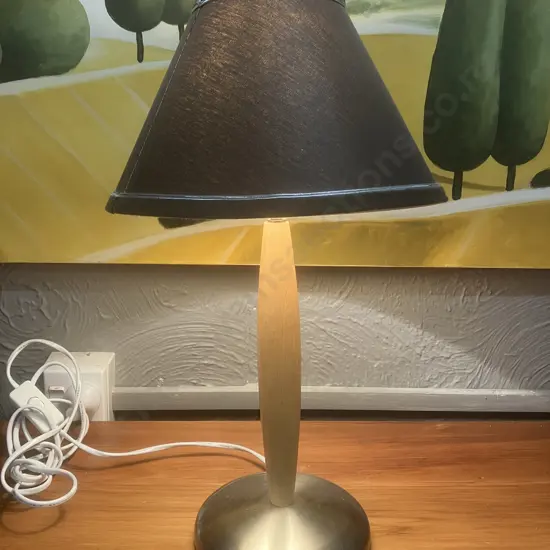 Wood & Brushed Chrome Table Lamp With Brown Shade. H46cm
