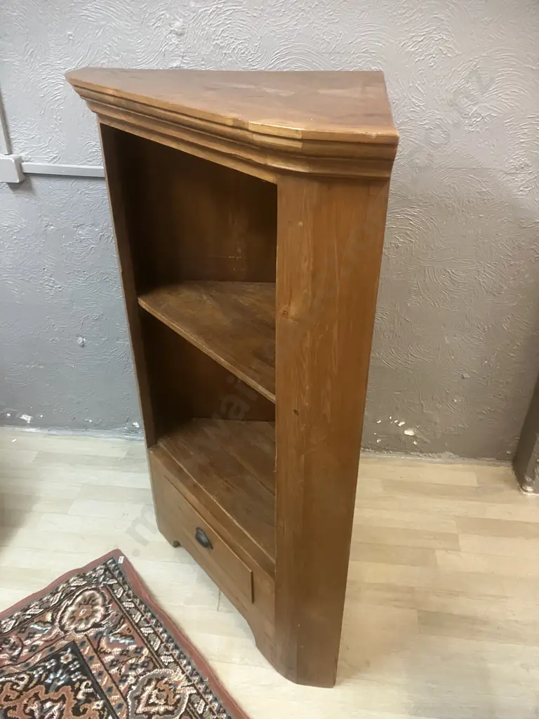 Solid Teak Corner Cabinet With Single Drawer In Base. H130 W89 D57cm Image 1++