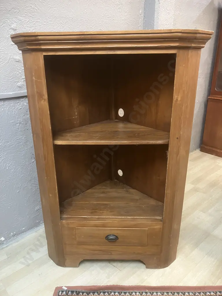 Solid Teak Corner Cabinet With Single Drawer In Base. H130 W89 D57cm Image 1++