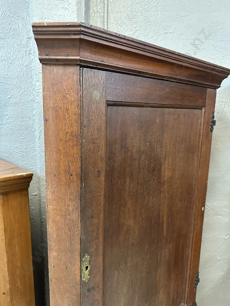 Antique Free Standing Oak Corner Cabinet Single Panel Door, Turned Legs With Key & BADA Label H170 W80 D53cm. Image 1++