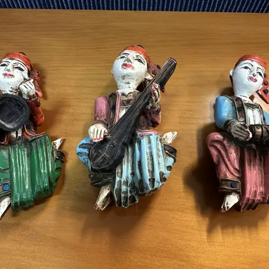 Vintage Hand Carved Thai/Balinese Wooden Musicans Wall Hanging Hand Painted 