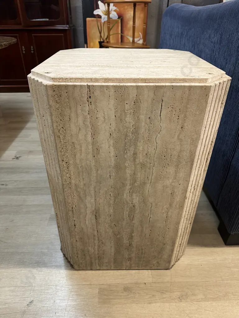 Cream Marble Plinth/Pedestal With Fluted Architectural Line Detail 72x51x51cm Image 1++