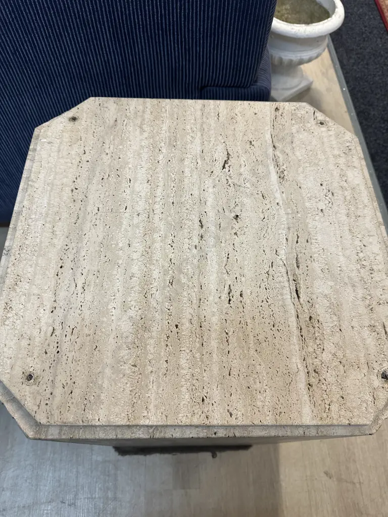 Cream Marble Plinth/Pedestal With Fluted Architectural Line Detail 72x51x51cm Image 1++
