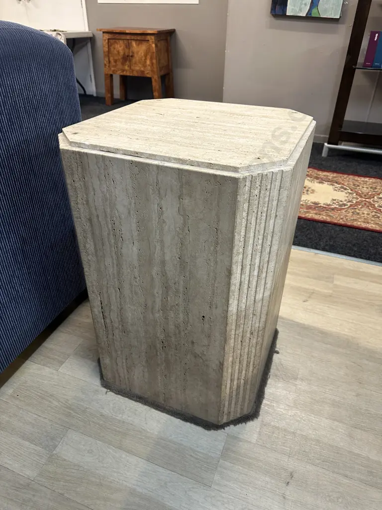 Cream Marble Plinth/Pedestal With Fluted Architectural Line Detail 72x51x51cm Image 1++