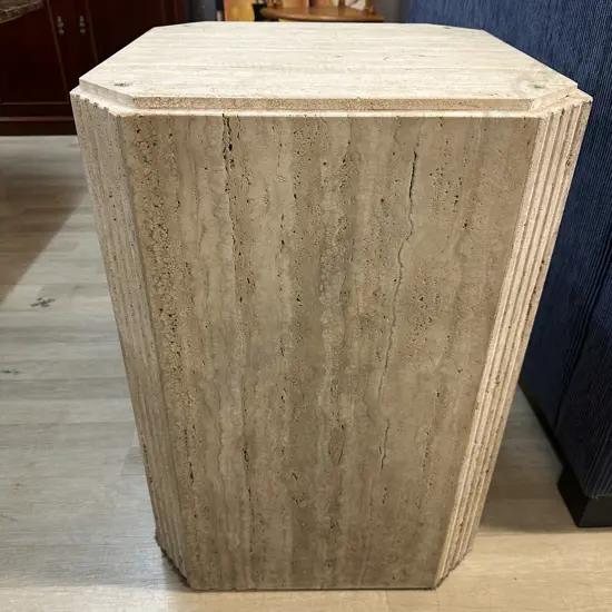 Cream Marble Plinth/Pedestal With Fluted Architectural Line Detail 72x51x51cm