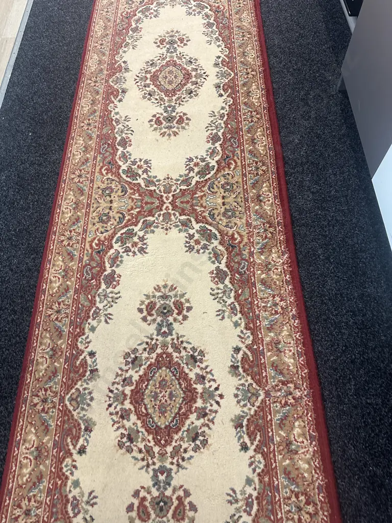Extra Long Vintage Floor Runner Cream/Pale Blue Tones 800x75cm. Image 1++