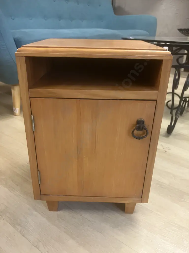 Small Rimu Single Door Bedside Cabinet. H46 D30.5cm Image 1++