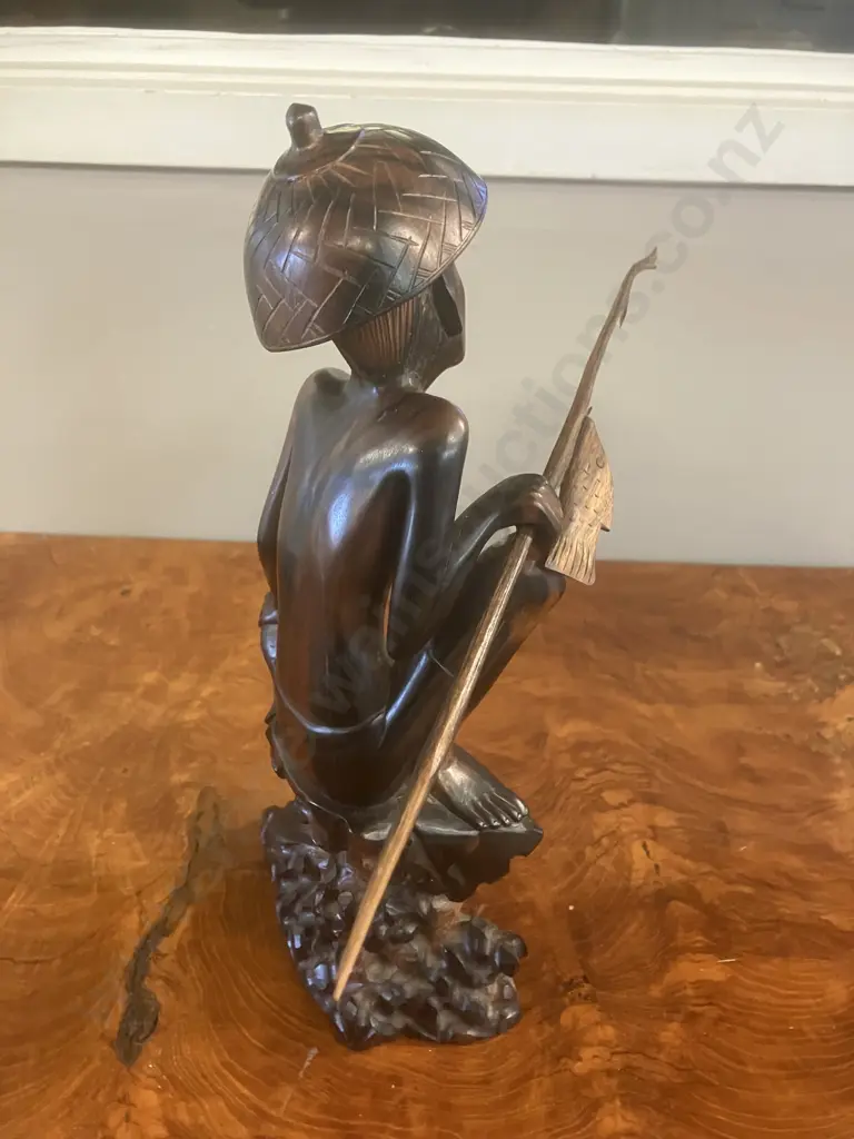 Balinese Hand Carved Ebony Fisherman. H29cm Image 1++