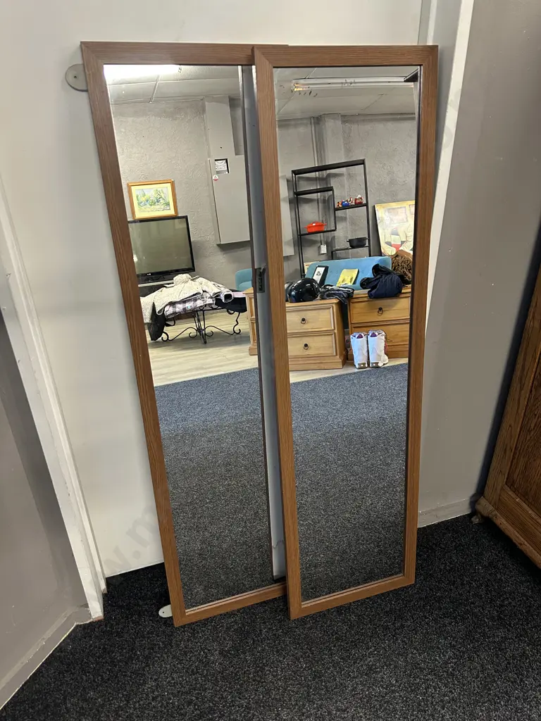 Pair Of Brown Textured Framed Mirrors H125,W35CM. Image 1++