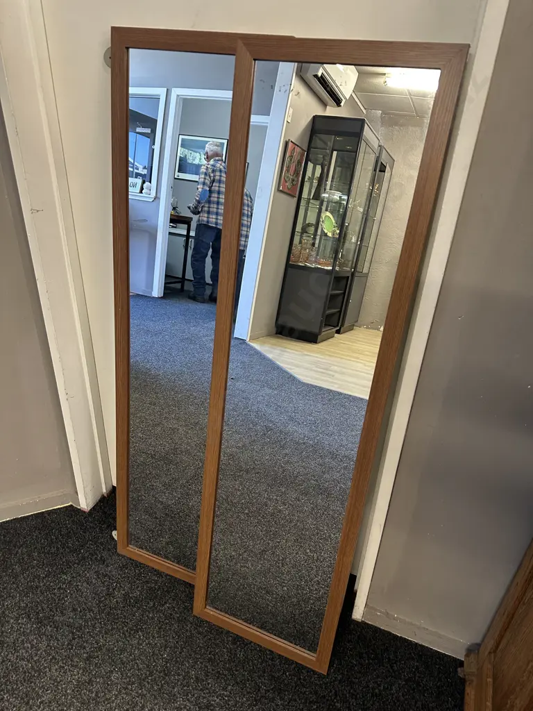 Pair Of Brown Textured Framed Mirrors H125,W35CM. Image 1++