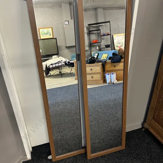 Pair Of Brown Textured Framed Mirrors H125,W35CM.