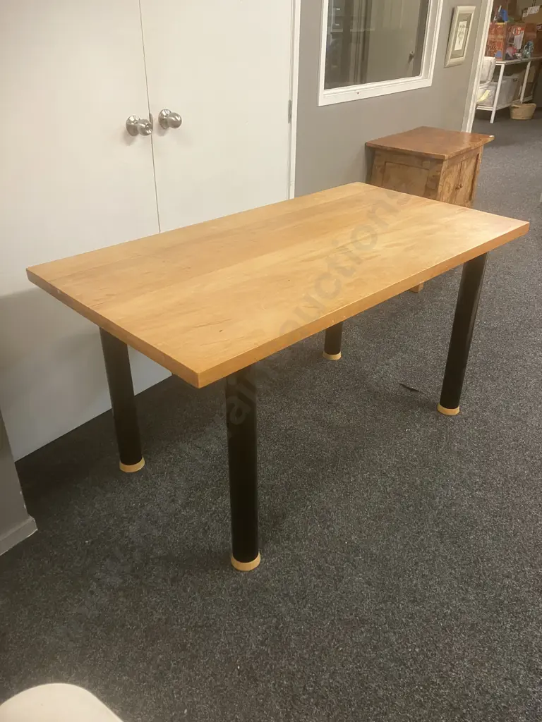 Acorn Furniture Dining Table - Solid Wood Top With Black Steel Pipe Legs. H76 W148.5 D78cm Image 1++