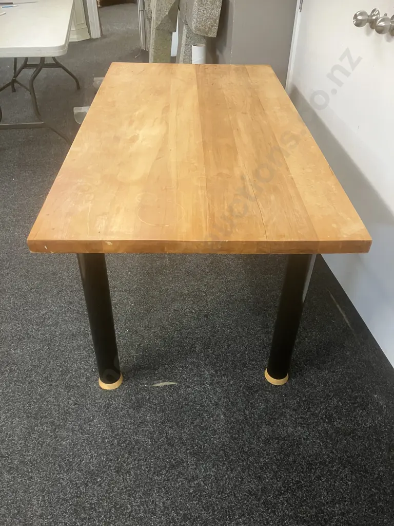 Acorn Furniture Dining Table - Solid Wood Top With Black Steel Pipe Legs. H76 W148.5 D78cm Image 1++