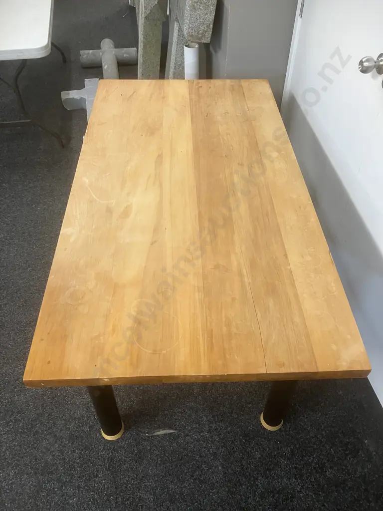 Acorn Furniture Dining Table - Solid Wood Top With Black Steel Pipe Legs. H76 W148.5 D78cm Image 1++