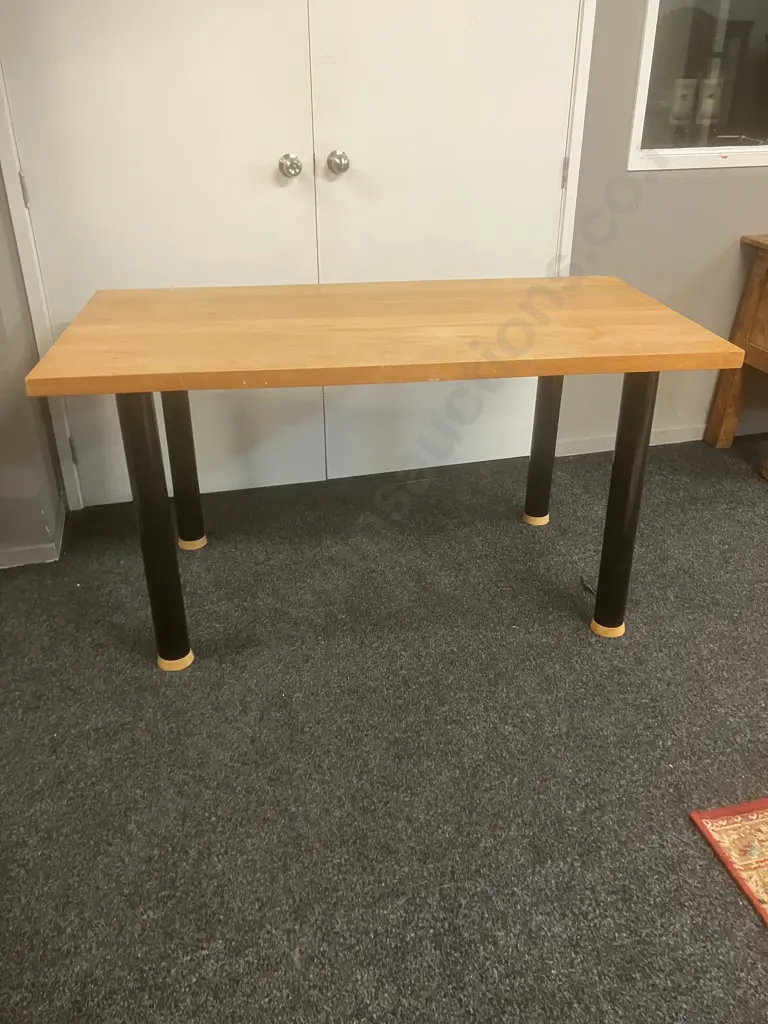 Acorn Furniture Dining Table - Solid Wood Top With Black Steel Pipe Legs. H76 W148.5 D78cm Image 1++