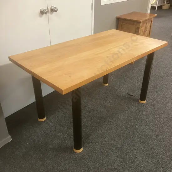 Acorn Furniture Dining Table - Solid Wood Top With Black Steel Pipe Legs. H76 W148.5 D78cm