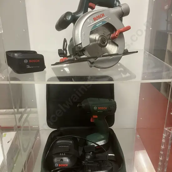 Bosch 18V - PDR18Ll Impact Driver, PKS18L 150mm Circular Saw, 2 x 1.3Ah & 1 x 1.5Ah Batteries With Charger & Soft Case