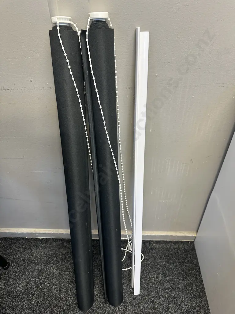 Pair Of Black Roller Blinds W90 L215cm. Image 1++