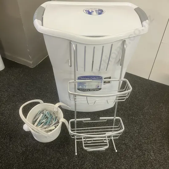 Laundry Hamper, Pegs, Shower caddy Etc