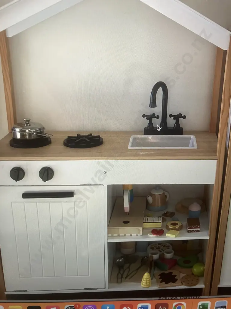 Wooden Play Kitchen (H102 W70 D30cm) With Accessories & Two Door Pantry (H86 W34.5 D30cm) Image 1++