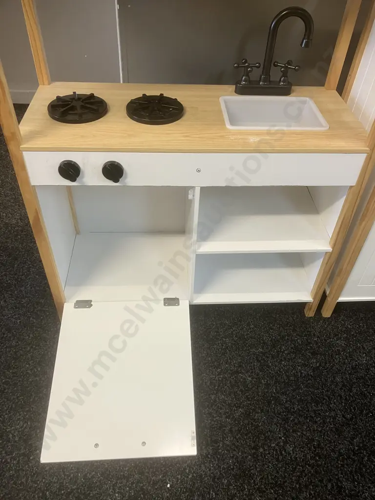 Wooden Play Kitchen (H102 W70 D30cm) With Accessories & Two Door Pantry (H86 W34.5 D30cm) Image 1++