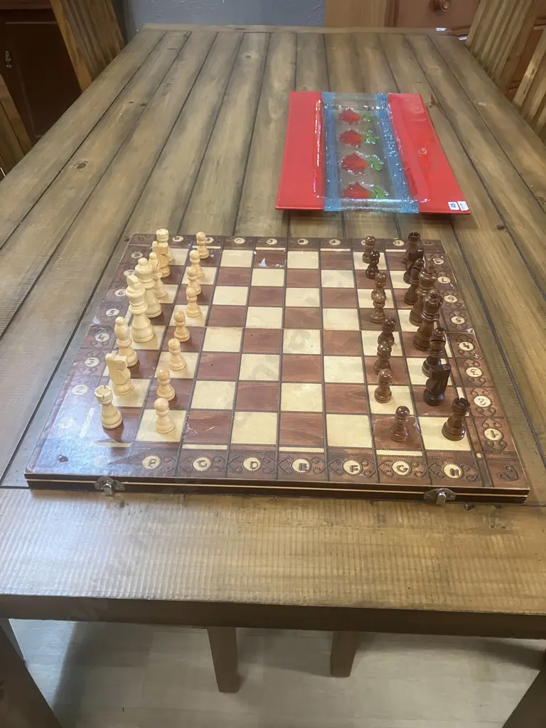 Torpedo7 Wooden KUBB Game Set & Chess Set on Magnetic Folding Chess / Backgammon Board Image 1++