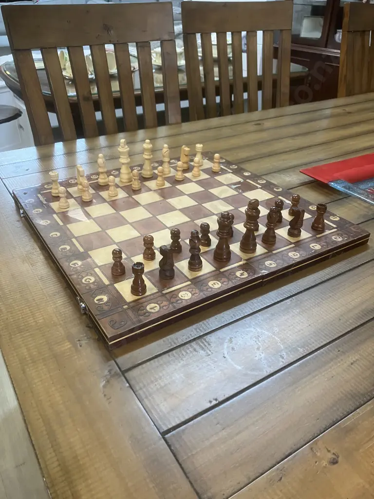 Torpedo7 Wooden KUBB Game Set & Chess Set on Magnetic Folding Chess / Backgammon Board Image 1++