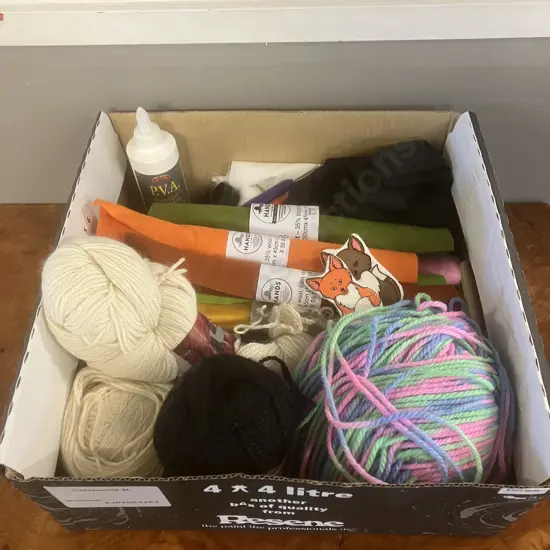 Box Lot Wool, Felt, Glue Etc