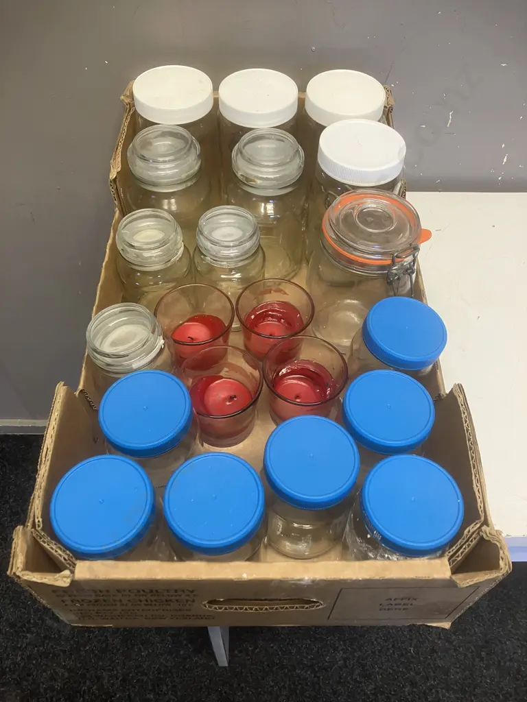 Box Lot Glass Candles & Storage Jars Image 1++