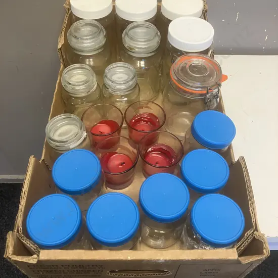 Box Lot Glass Candles & Storage Jars