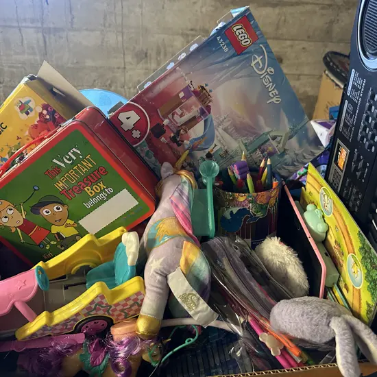 Box Lot Children Toys Including Lego, Barbie Car Etc