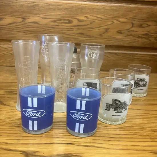 Pair of Carlsberg Tulip Wave Beer Glasses, Speights Cider, Coke, Ford Etc