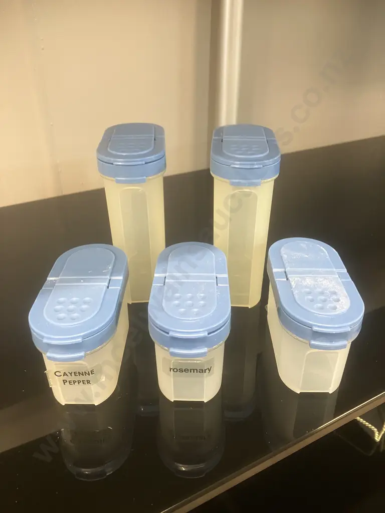 Tupperware Modular Mates Spice Shakers x 5, Blue Top -1846 & 1843 Image 1++