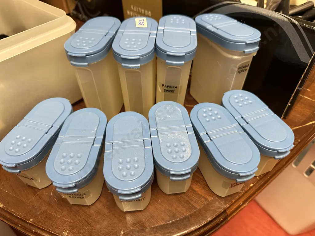Tupperware Modular Mates Spice Shakers x 10, Blue Top -1846 & 1843 Image 1++
