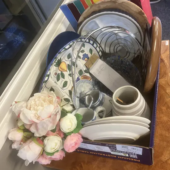 Box Lot China & Wooden Ware Etc