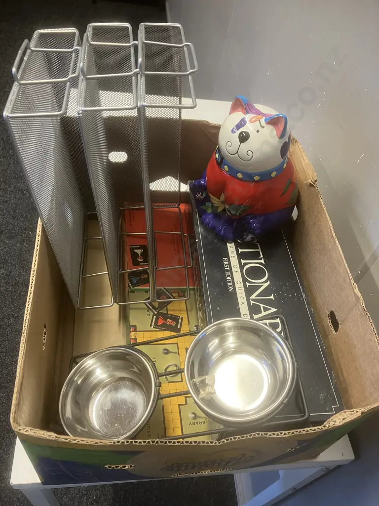 Box lot Games (AF), Pet Bowls, Paper Trays Etc Image 1++
