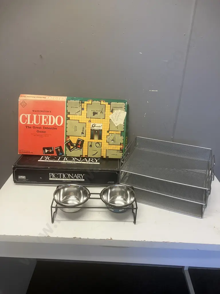Box lot Games (AF), Pet Bowls, Paper Trays Etc Image 1++
