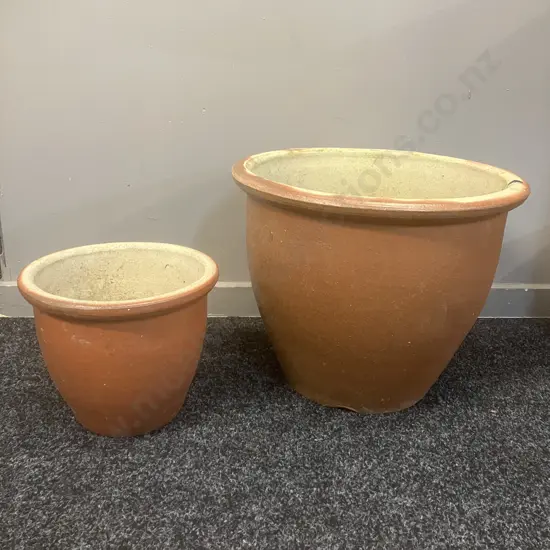 Brown Glazed Plant Pots 30 x 37cm & 19 x 22.5cm
